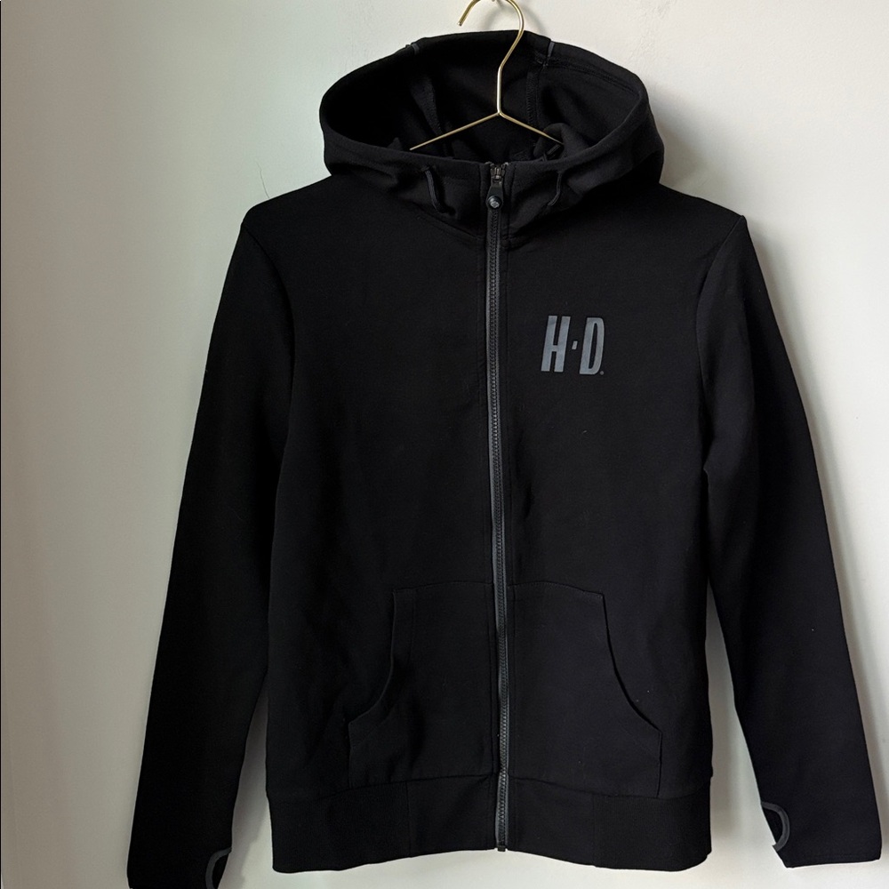 Harley-Davidson Black Zip-Up Hoodie with Subtle Gray H-D Logo